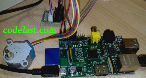 Raspberry Pi & stepper motor & driver board connected together